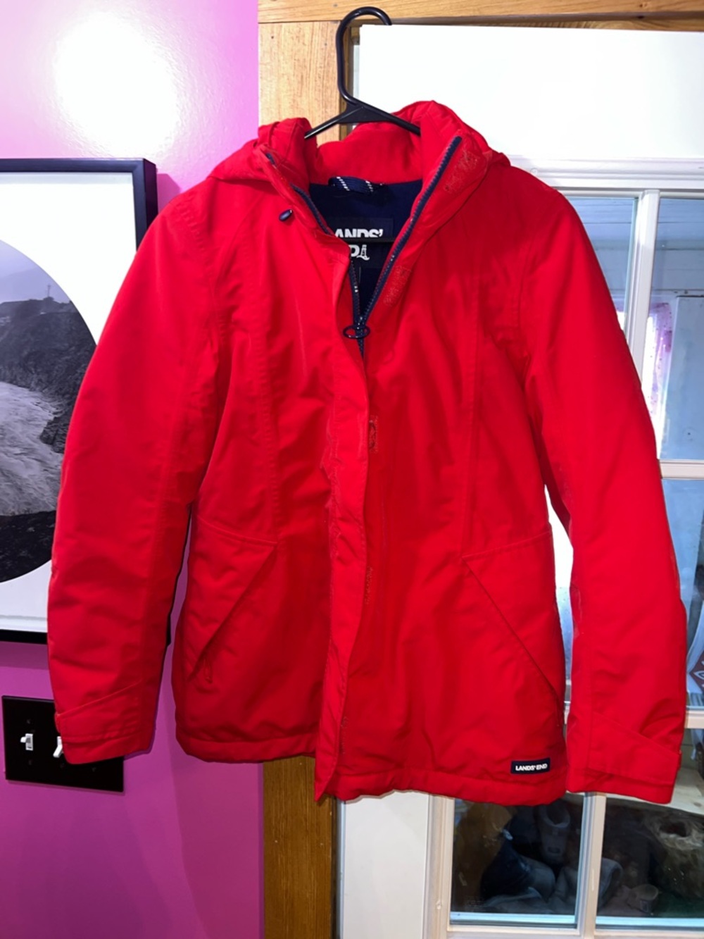 Lands' End Bright Red Hooded Winter Coat
